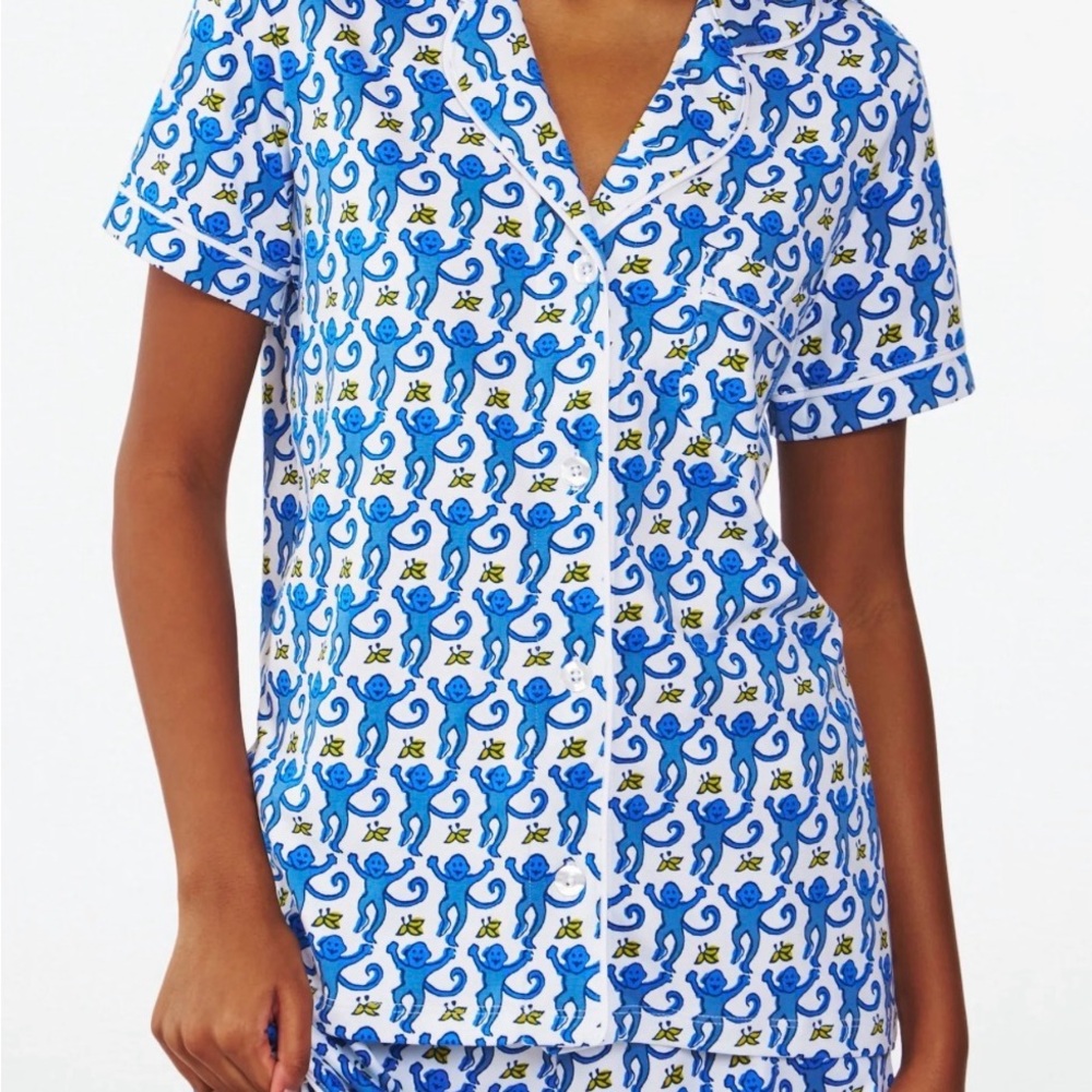 Roller Rabbit Blue and White Monkey Print Pajama Set